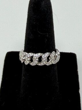 Moissanite and 925 SS Cuban Link Eternity Women's Ring Size 5